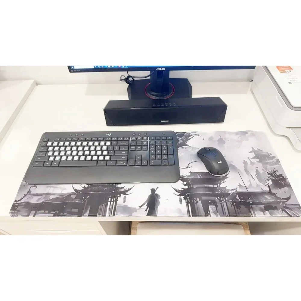 Chinese Ink Style Dark Dragon & Ancient Pavilion Large Gaming Mouse Pad